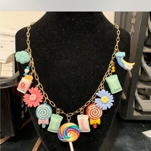 Colorful Charm Necklace with Candy and Flower Pendants